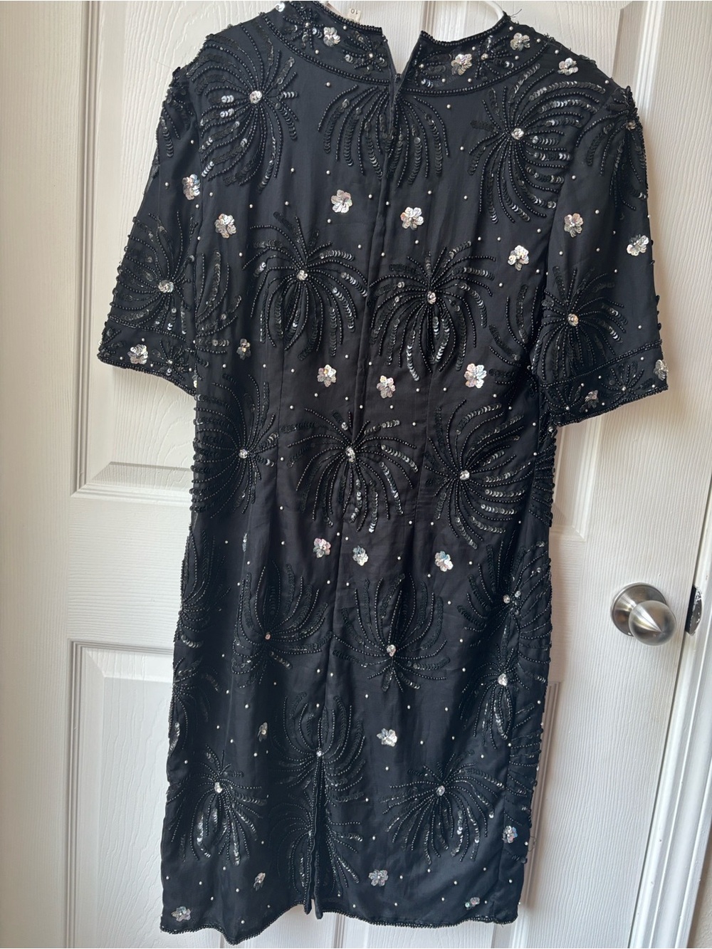 Black Beaded Short Sleeve Evening Dress